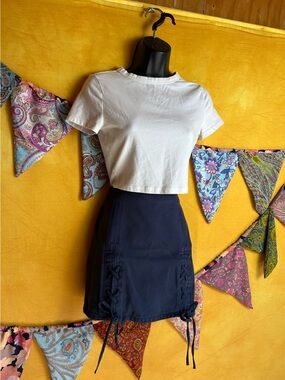 Wild Honey Navy Blue Denim Lace-Up Mini Skirt